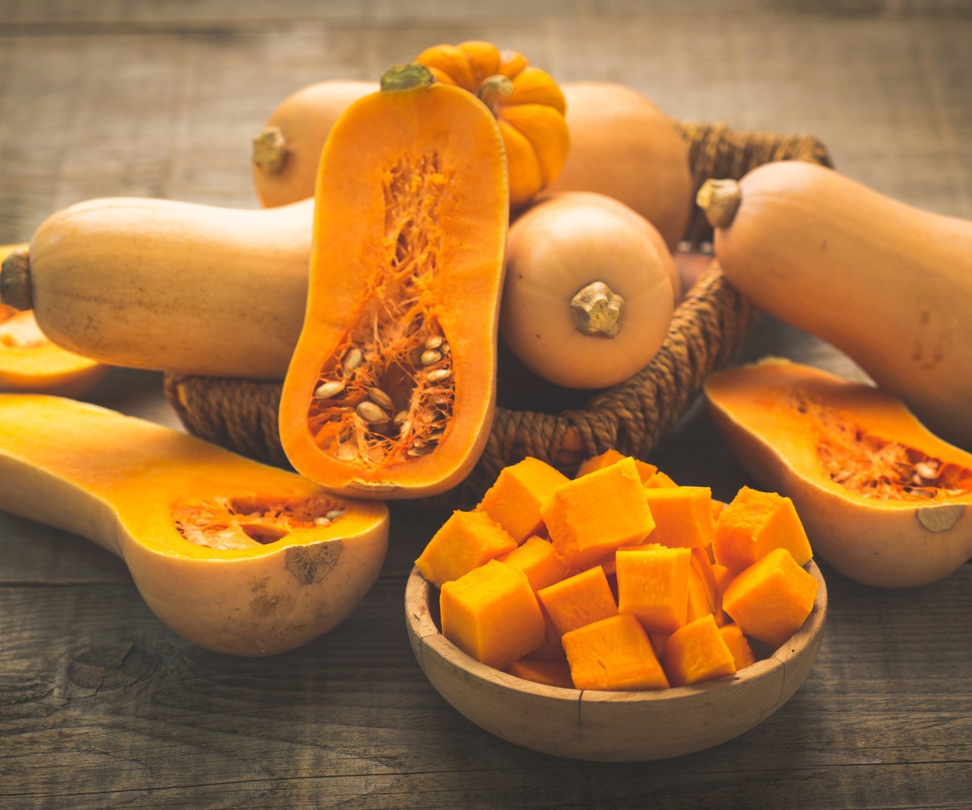 Collection of whole and prepared butternut squash